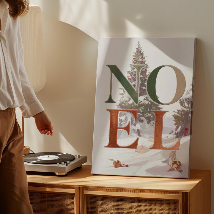 Stacked NOEL Canvas – Green & Copper Serif Holiday Typography Wall Art - Gifitto