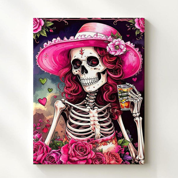 Painterly Skeleton Mona Lisa Canvas – Green-Toned Gothic Halloween Art - Gifitto