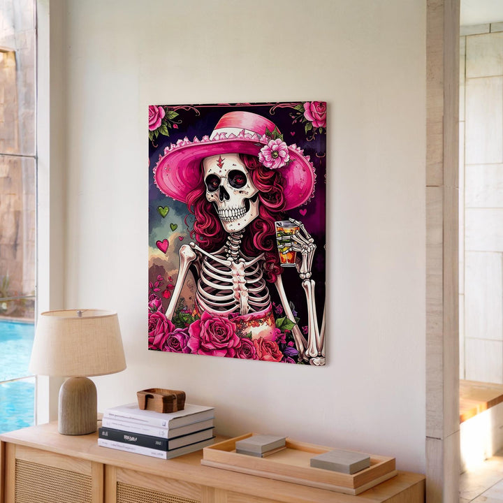 Painterly Skeleton Mona Lisa Canvas – Green-Toned Gothic Halloween Art - Gifitto