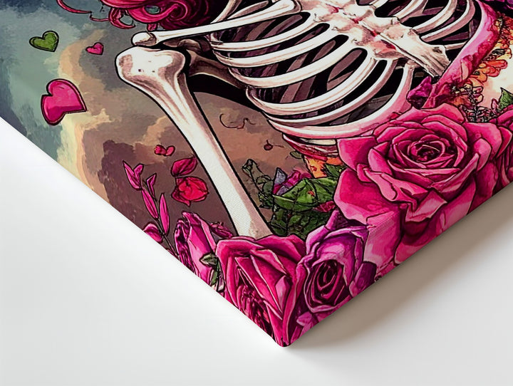Painterly Skeleton Mona Lisa Canvas – Green-Toned Gothic Halloween Art - Gifitto