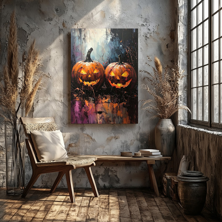 Raw Horror Jack-o’-Lantern Canvas – Dark Expressionist Halloween Art - Gifitto