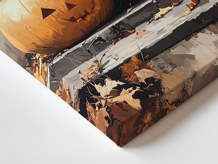 Rustic Jack-o’-Lantern Trio Canvas – Traditional Halloween Forest Art - Gifitto