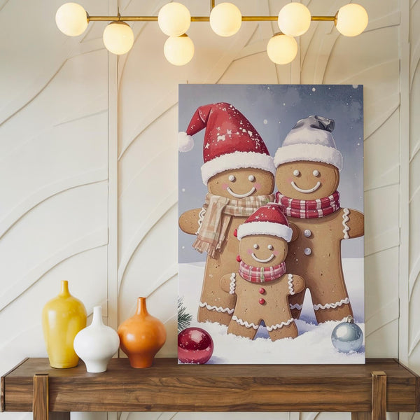Gingerbread Friends Canvas – Festive Holiday Hug & Candy Cane Wall Art - Gifitto