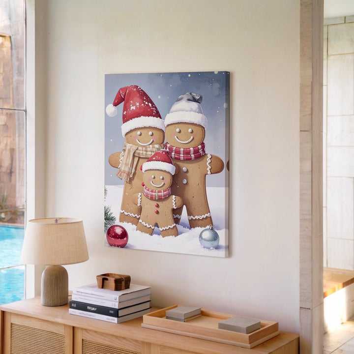 Gingerbread Friends Canvas – Festive Holiday Hug & Candy Cane Wall Art - Gifitto