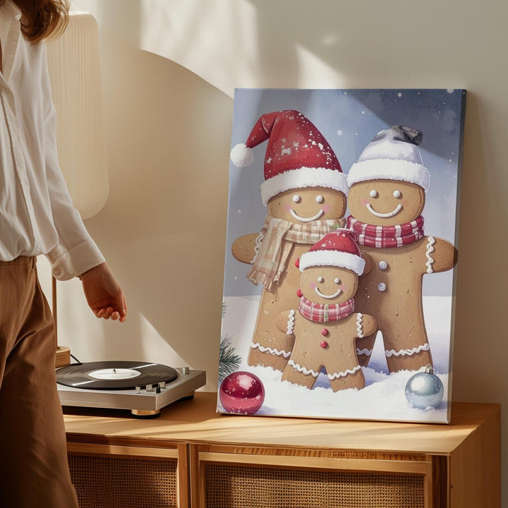 Gingerbread Friends Canvas – Festive Holiday Hug & Candy Cane Wall Art - Gifitto