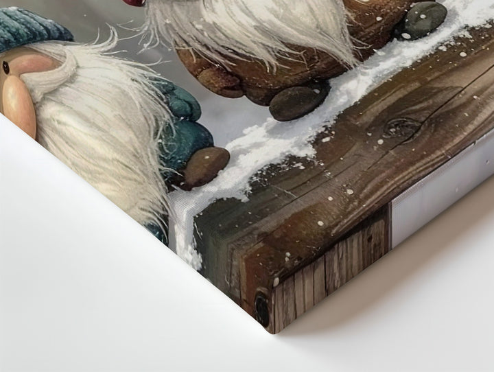 Festive Gnomes Canvas – Playful Christmas Trio on Snowy Ledge - Gifitto