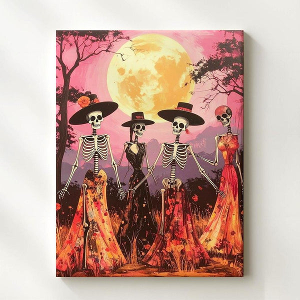 Dancing Skeletons Canvas – Festive Día de los Muertos & Halloween Art - Gifitto