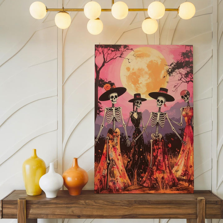 Dancing Skeletons Canvas – Festive Día de los Muertos & Halloween Art - Gifitto