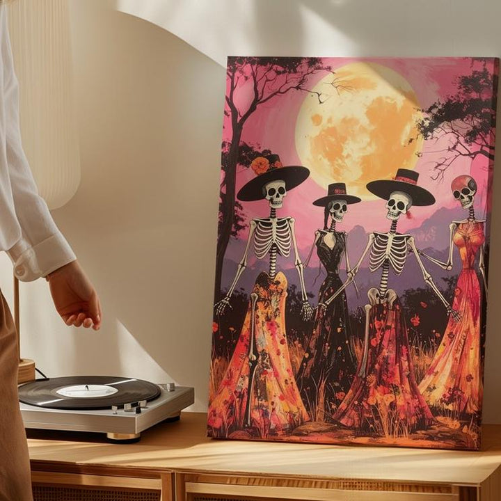 Dancing Skeletons Canvas – Festive Día de los Muertos & Halloween Art - Gifitto