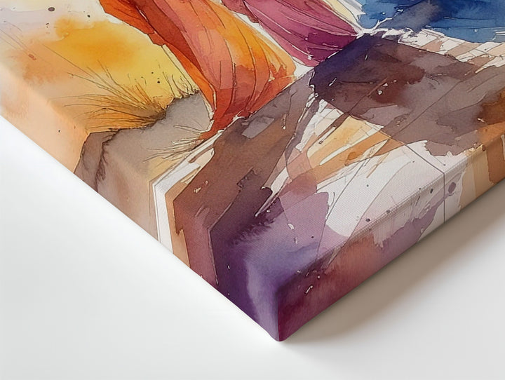 Abstract Worship Canvas – Watercolor Figures Kneeling Before Blue Cross - Gifitto