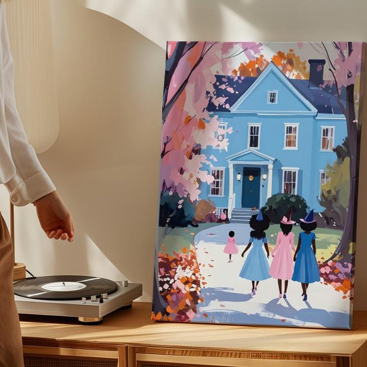 Pastel Witches Trick-or-Treat Canvas – Whimsical Halloween Storybook Art - Gifitto