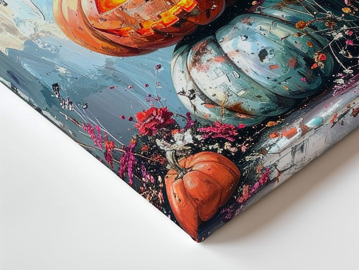 Stacked Pumpkin Glow Canvas – Soft White Hallway Halloween Wall Art - Gifitto
