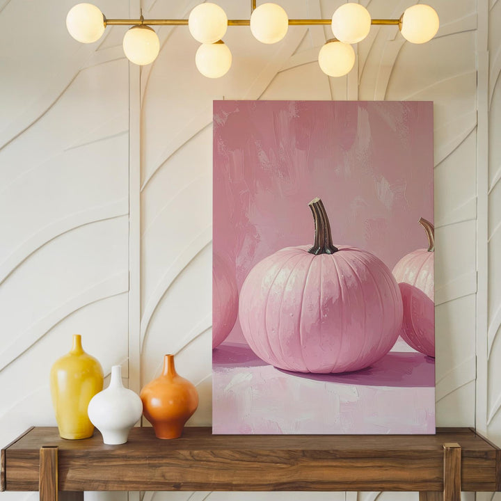 Blush Pumpkin Trio Canvas – Minimal Feminine Halloween Wall Art - Gifitto