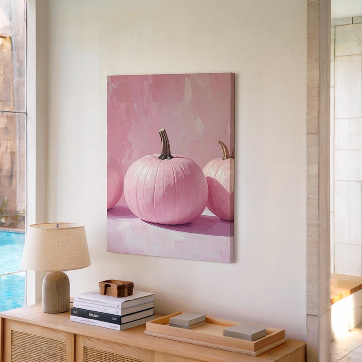 Blush Pumpkin Trio Canvas – Minimal Feminine Halloween Wall Art - Gifitto