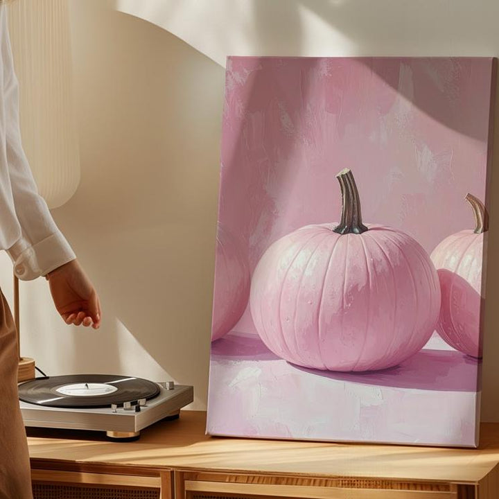 Blush Pumpkin Trio Canvas – Minimal Feminine Halloween Wall Art - Gifitto