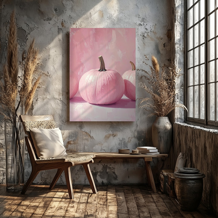 Blush Pumpkin Trio Canvas – Minimal Feminine Halloween Wall Art - Gifitto