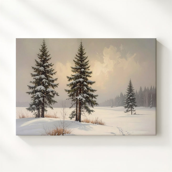 Minimalist Snowstorm Pine Canvas – Serene Winter Whiteout Landscape - Gifitto
