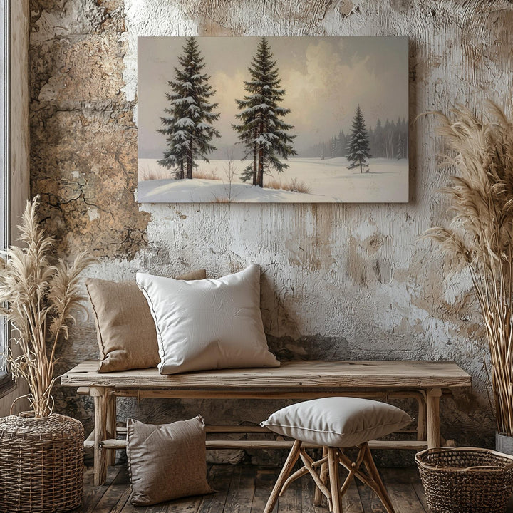 Minimalist Snowstorm Pine Canvas – Serene Winter Whiteout Landscape - Gifitto