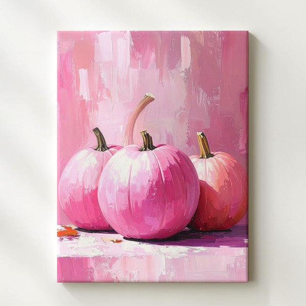 Pink Pumpkin Trio Canvas – Playful Modern Fall Wall Art - Gifitto