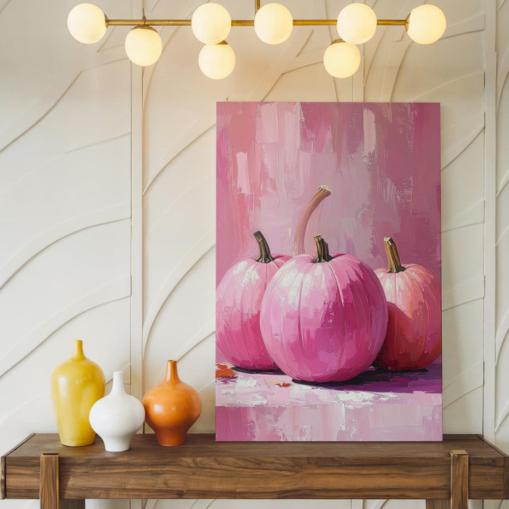 Pink Pumpkin Trio Canvas – Playful Modern Fall Wall Art - Gifitto