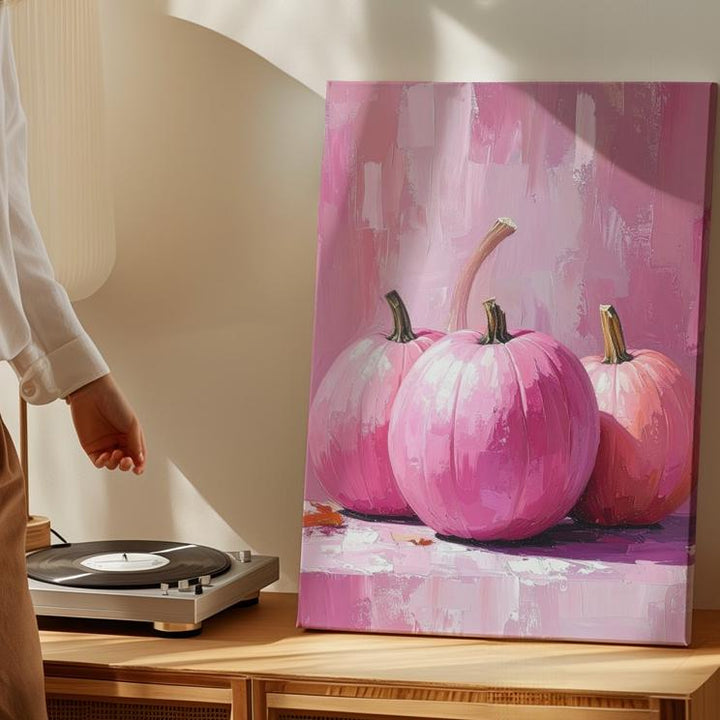 Pink Pumpkin Trio Canvas – Playful Modern Fall Wall Art - Gifitto