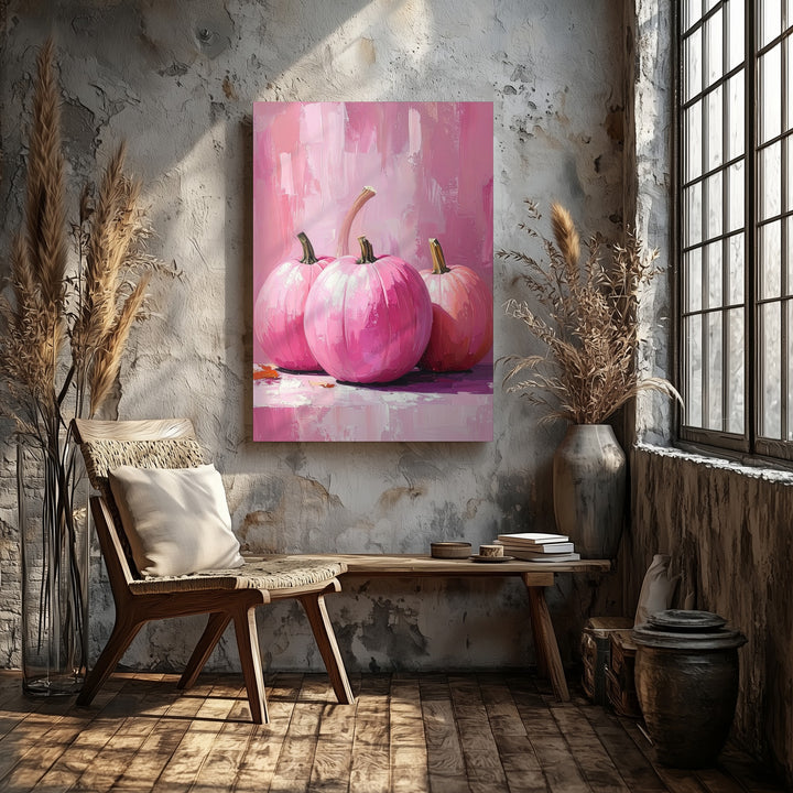 Pink Pumpkin Trio Canvas – Playful Modern Fall Wall Art - Gifitto