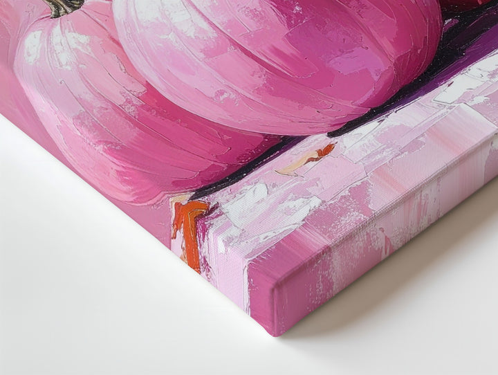 Pink Pumpkin Trio Canvas – Playful Modern Fall Wall Art - Gifitto