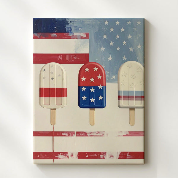 Patriotic Popsicle Trio Canvas – Playful 4th of July Summer Wall Art - Gifitto