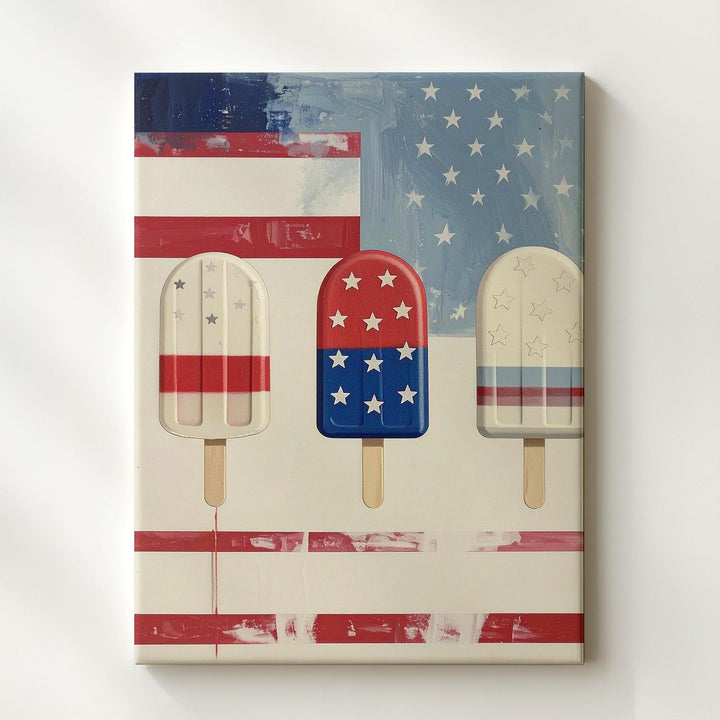 Patriotic Popsicle Trio Canvas – Playful 4th of July Summer Wall Art - Gifitto