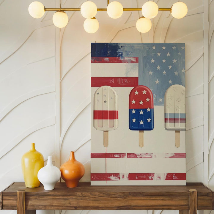 Patriotic Popsicle Trio Canvas – Playful 4th of July Summer Wall Art - Gifitto