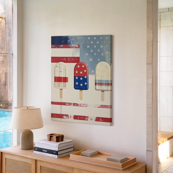 Patriotic Popsicle Trio Canvas – Playful 4th of July Summer Wall Art - Gifitto