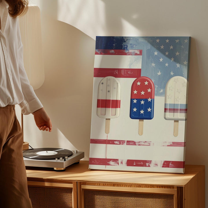 Patriotic Popsicle Trio Canvas – Playful 4th of July Summer Wall Art - Gifitto