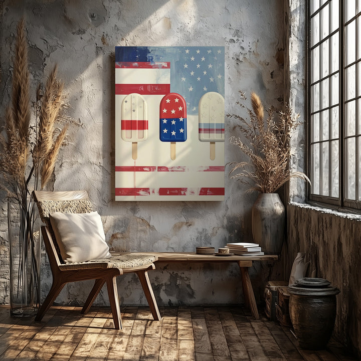 Patriotic Popsicle Trio Canvas – Playful 4th of July Summer Wall Art - Gifitto