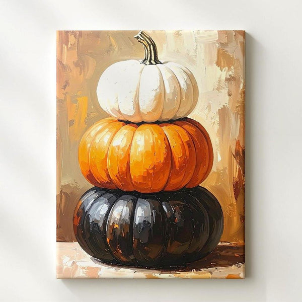 Stacked Harvest Pumpkins Canvas – Modern Autumn Minimalist Wall Art - Gifitto