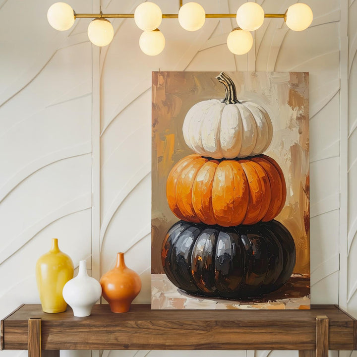 Stacked Harvest Pumpkins Canvas – Modern Autumn Minimalist Wall Art - Gifitto