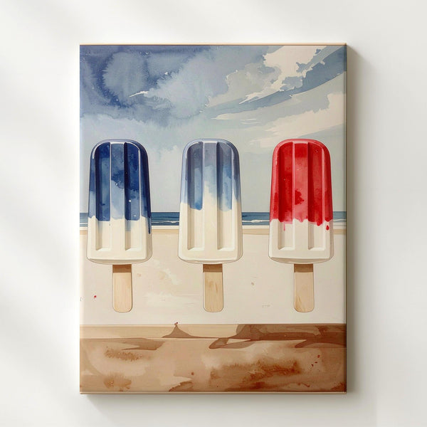 Watercolor Ice Pop Trio Canvas – Nostalgic Patriotic Summer Wall Art - Gifitto