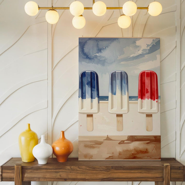 Watercolor Ice Pop Trio Canvas – Nostalgic Patriotic Summer Wall Art - Gifitto