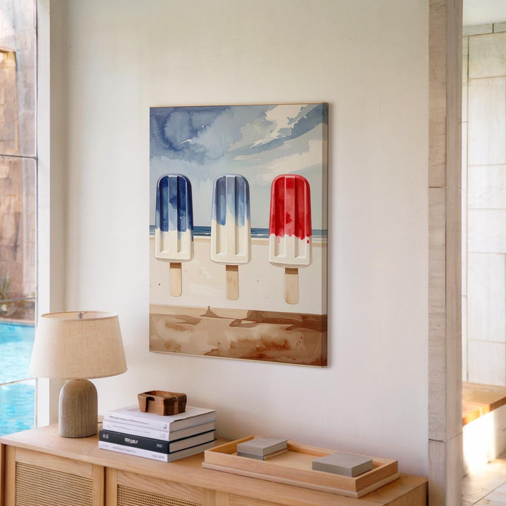 Watercolor Ice Pop Trio Canvas – Nostalgic Patriotic Summer Wall Art - Gifitto