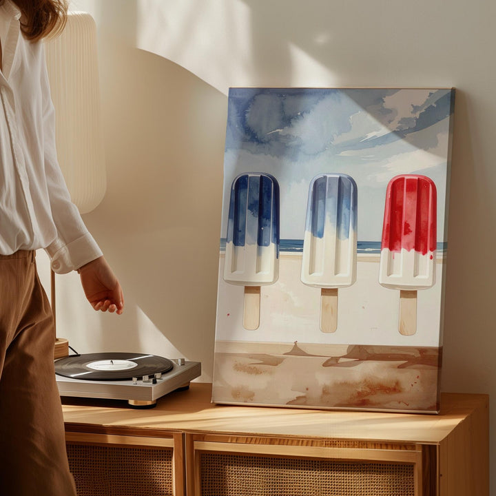 Watercolor Ice Pop Trio Canvas – Nostalgic Patriotic Summer Wall Art - Gifitto