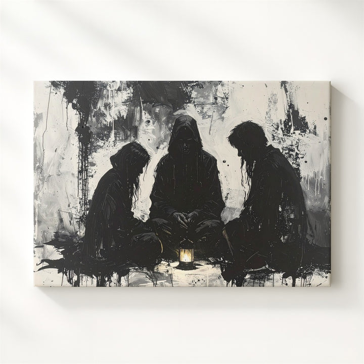 Silent Lantern Ritual Canvas – Surreal Minimalist Mourning Art - Gifitto