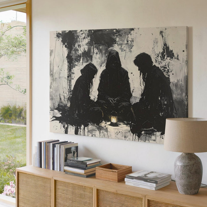Silent Lantern Ritual Canvas – Surreal Minimalist Mourning Art - Gifitto