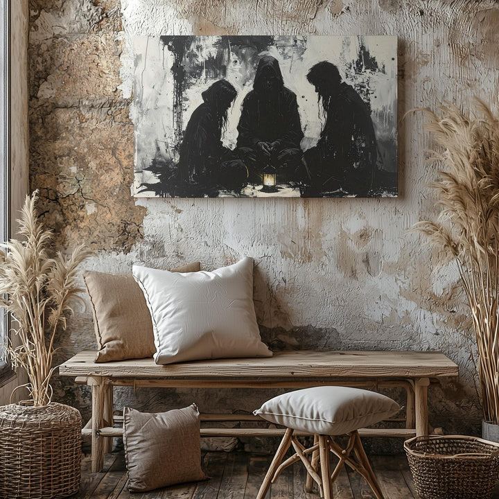 Silent Lantern Ritual Canvas – Surreal Minimalist Mourning Art - Gifitto