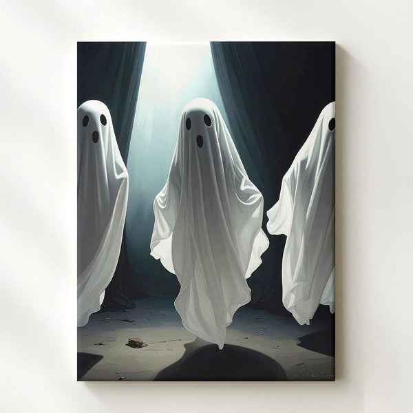 Minimalist Ghost Trio Canvas – Bold Modern Halloween Wall Art - Gifitto