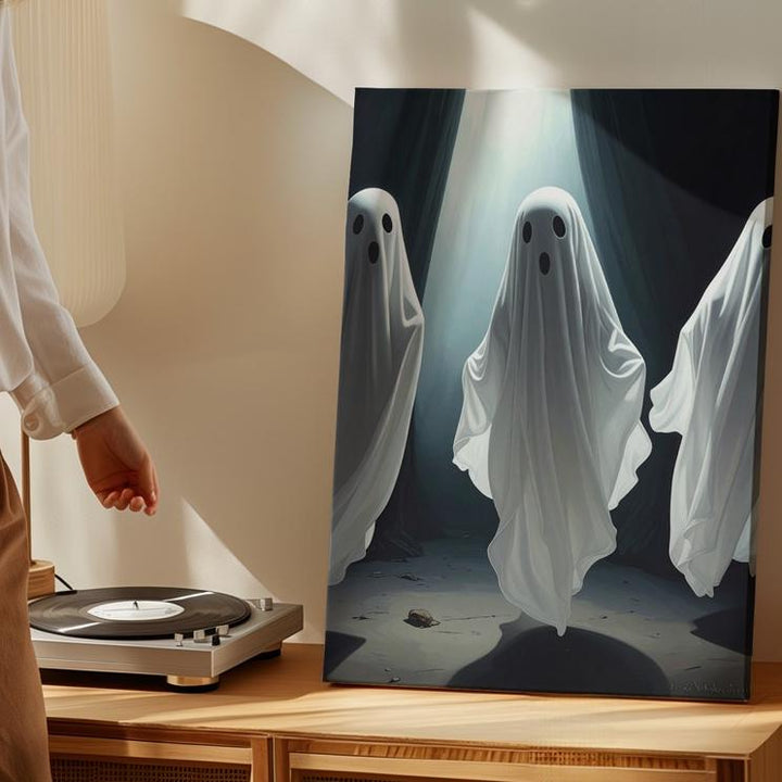 Minimalist Ghost Trio Canvas – Bold Modern Halloween Wall Art - Gifitto