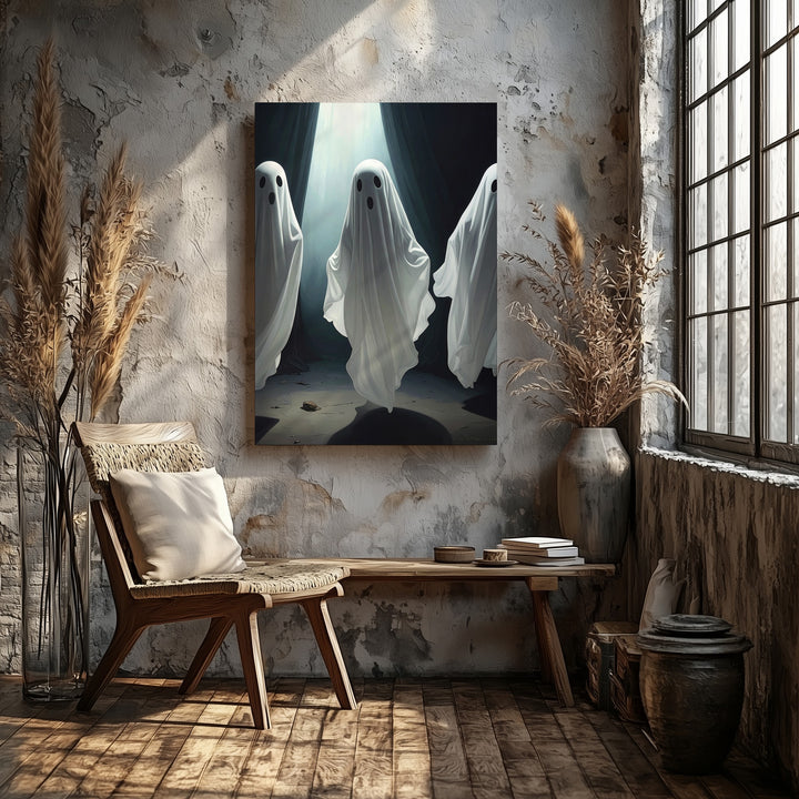 Minimalist Ghost Trio Canvas – Bold Modern Halloween Wall Art - Gifitto