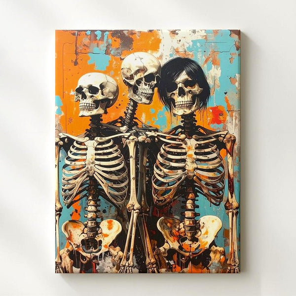 Punk Skeleton Trio Canvas – Urban Graffiti Halloween Wall Art - Gifitto