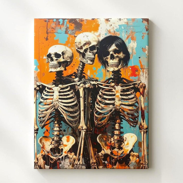 Punk Skeleton Trio Canvas – Urban Graffiti Halloween Wall Art - Gifitto