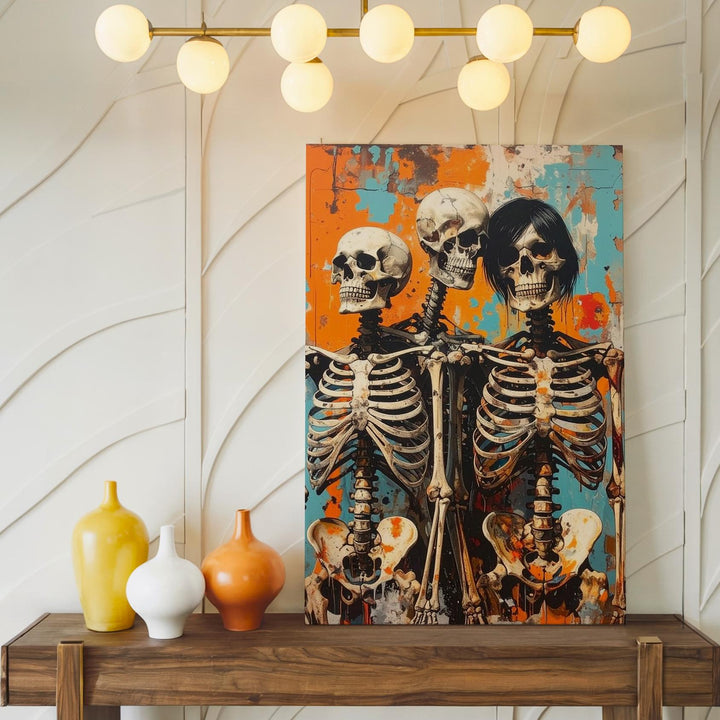 Punk Skeleton Trio Canvas – Urban Graffiti Halloween Wall Art - Gifitto