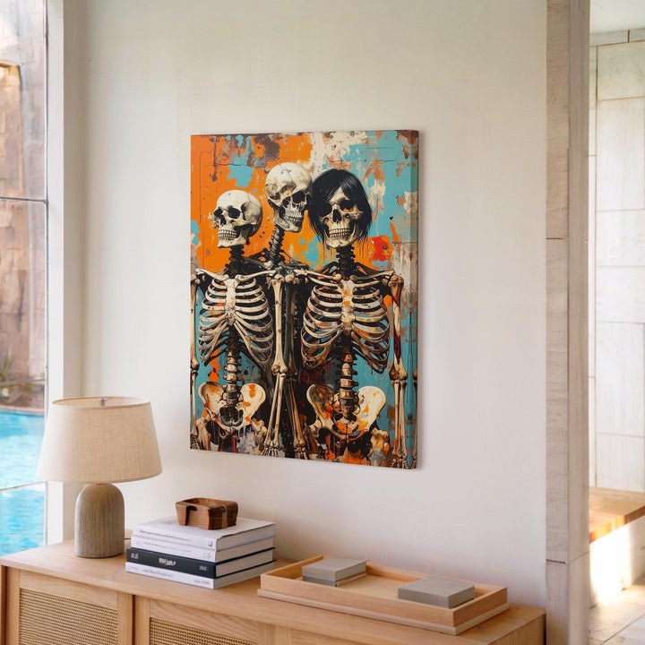 Punk Skeleton Trio Canvas – Urban Graffiti Halloween Wall Art - Gifitto