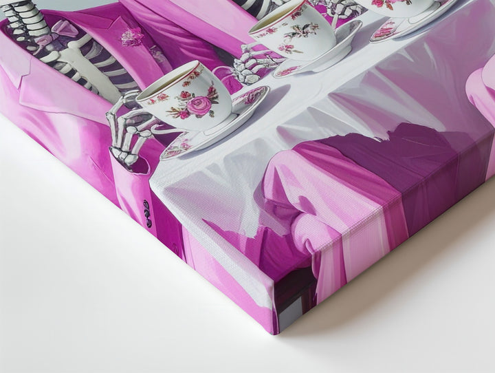 Skeleton Tea Party Canvas – Pink Suited Halloween Elegance & Whimsy - Gifitto